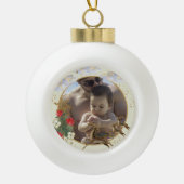 金ゴールド赤ポインセチアの木々がクリスマスの写真を火花 セラミックボールオーナメント (正面)