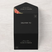 金ゴールド赤ポピーフローラ秋QRコードブラック結婚ズ オールインワン招待状 (外側)