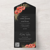 金ゴールド赤ポピーフローラ秋QRコードブラック結婚ズ オールインワン招待状 (内側)