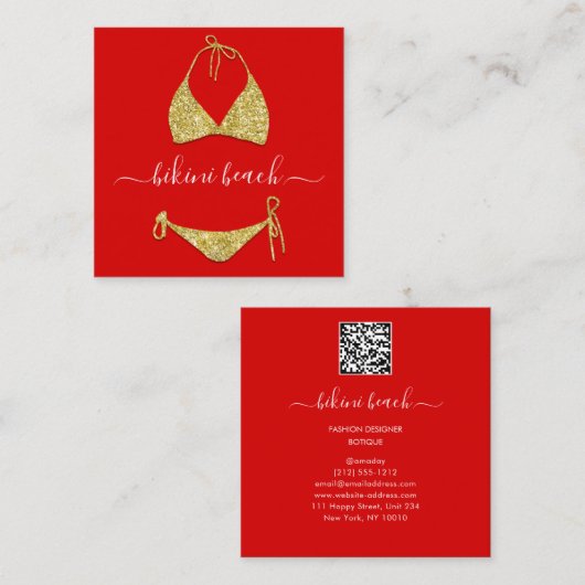金ゴールド赤ランジェリービーチ衣装下着ショップQR スクエア名刺 (正面/裏面)