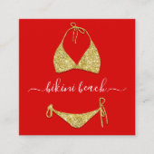 金ゴールド赤ランジェリービーチ衣装下着ショップQR スクエア名刺 (正面)