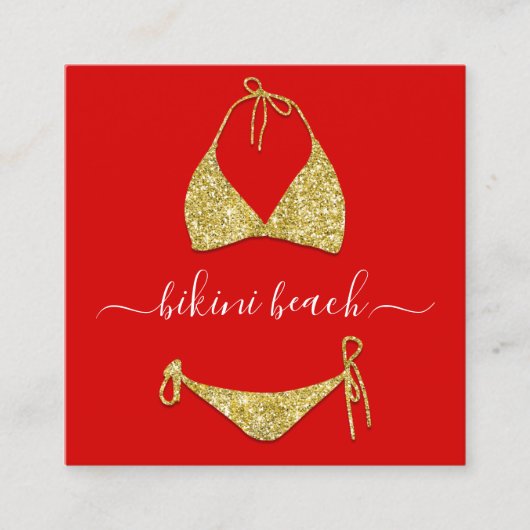 金ゴールド赤ランジェリービーチ衣装下着ショップQR スクエア名刺 (正面)