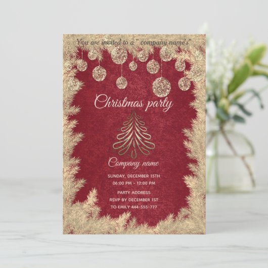 金ゴールド赤企業ののクリスマスパーティー 招待状 (スタンド正面)