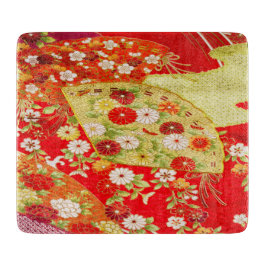 金ゴールド赤伝統的日本のフローラ花ガラス カッティングボード