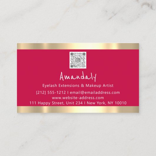 金ゴールド赤口紅ショップQRCODEロゴメイクアップアーティスト 名刺 (裏面)