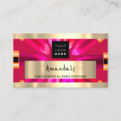 金ゴールド赤口紅ショップQRCODEロゴメイクアップアーティスト 名刺 (正面)