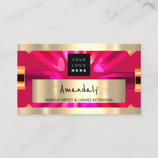 金ゴールド赤口紅ショップQRCODEロゴメイクアップアーティスト 名刺 (正面)
