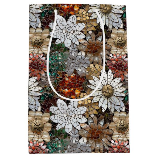 金ゴールド赤白フローラ ミディアムペーパーバッグ (正面)