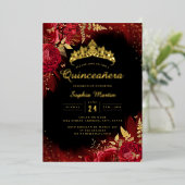金ゴールド赤蝶フローラ写真キンセアニェラ 箔招待状 (立ち正面)