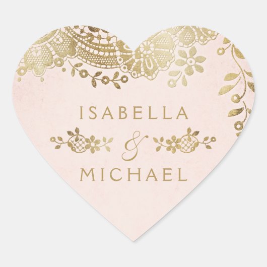 金ゴールド赤面エレガントヴィンテージレース結婚式の引き出物 ハートシール (正面)