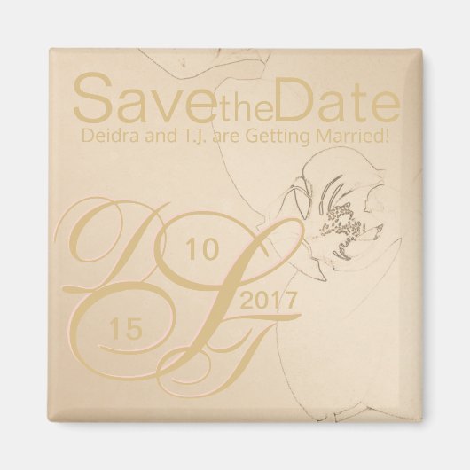 金ゴールド赤面オーキッド日付磁石を保存 マグネット (正面)