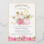 金ゴールド赤面カボチャ仮想ベビーシャワー 箔招待状 (正面)