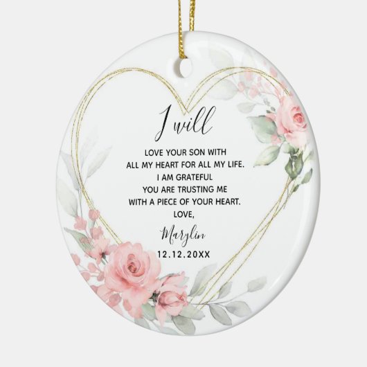 金ゴールド赤面ピンクのフローラハートマザーオブザグルーマー セラミックオーナメント (左)