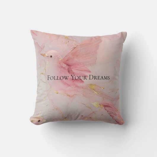 金ゴールド赤面ピンクの鳥の赤ちゃんシャワー クッション (正面)