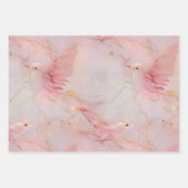 金ゴールド赤面ピンクの鳥の赤ちゃんシャワー ラッピングペーパーシート (正面3)