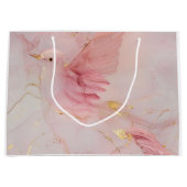 金ゴールド赤面ピンクの鳥の赤ちゃんシャワー ラージペーパーバッグ (正面)