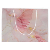 金ゴールド赤面ピンクの鳥の赤ちゃんシャワー ラージペーパーバッグ (裏面)