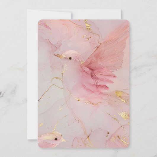 金ゴールド赤面ピンクの鳥の赤ちゃんシャワー 招待状 (裏面)