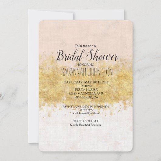 金ゴールド赤面ピンクウォーターカラーグラム 招待状 (正面)