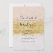 金ゴールド赤面ピンクウォーターカラーグラム 招待状 (正面)