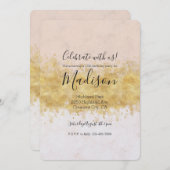 金ゴールド赤面ピンクウォーターカラーグラム 招待状 (正面/裏面)