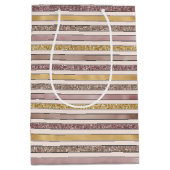 金ゴールド赤面ピンクグリッターグリジーストライプズ ミディアムペーパーバッグ (正面)