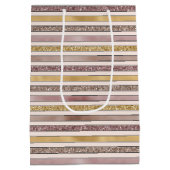 金ゴールド赤面ピンクグリッターグリジーストライプズ ミディアムペーパーバッグ (裏面)