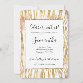 金ゴールド赤面ピンクゼブラプリント 招待状