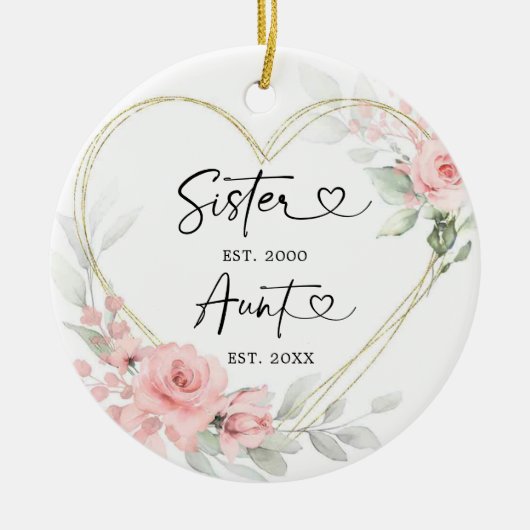 金ゴールド赤面ピンクハート幾何学新しい叔母 セラミックオーナメント (正面)