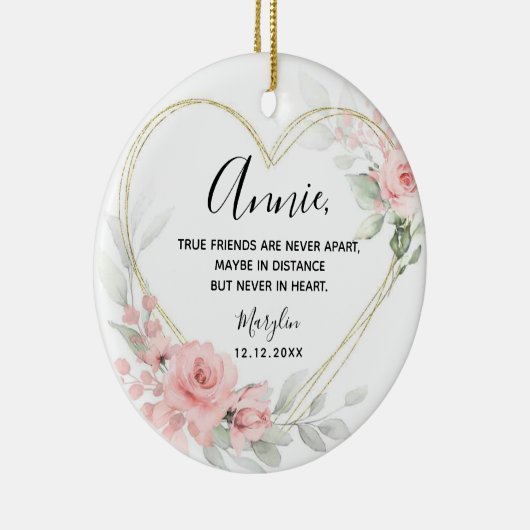 金ゴールド赤面ピンクハート幾何最高の友人 セラミックオーナメント (右)