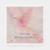 金ゴールド赤面ピンクバードブライダルシャワー スタンダードランチョンナプキン (正面)
