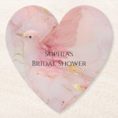 金ゴールド赤面ピンクバードブライダルシャワー ペーパーコースター (正面)