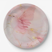 金ゴールド赤面ピンクバードブライダルシャワー ペーパープレート (正面)