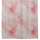 金ゴールド赤面ピンクバード シャワーカーテン (正面)