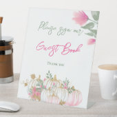 金ゴールド赤面ピンクパンプキンゲストブックベビーシャワー 台座サイン (インサイチュ)