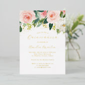 金ゴールド赤面ピンクフローラキンセアニェラ 箔招待状 (立ち正面)