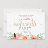 金ゴールド赤面ピンクフローラバチェロレッテ挿入 招待状 (正面)