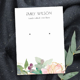 金ゴールド赤面ピンクフローラバンチイヤリングディスプレイ 名刺