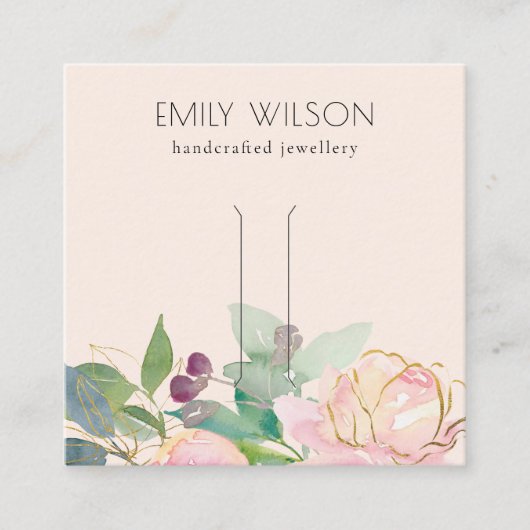 金ゴールド赤面ピンクフローラバンチヘアクリップディスプレイ スクエア名刺 (正面)