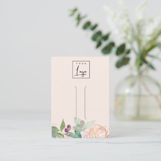 金ゴールド赤面ピンクフローラバンチヘアクリップディスプレイ 名刺 (スタンド正面)