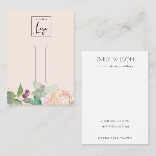 金ゴールド赤面ピンクフローラバンチヘアクリップディスプレイ 名刺 (正面/裏面)