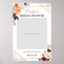 金ゴールド赤面ピンクフローラブライダルシャワーフォトプロップ ポスター