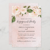 金ゴールド赤面ピンクフローラ婚約パーティ 招待状 (正面/裏面)