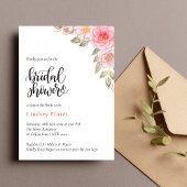 金ゴールド赤面ピンクフローラ緑ブライダルシャワー 招待状