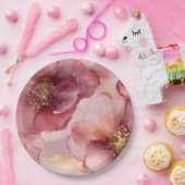 金ゴールド赤面ピンクブルゴーニュフローラブライダルシャワー ペーパープレート (パーティー)