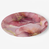 金ゴールド赤面ピンクブルゴーニュフローラブライダルシャワー ペーパープレート (アングル)