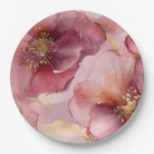 金ゴールド赤面ピンクブルゴーニュフローラブライダルシャワー ペーパープレート (正面)