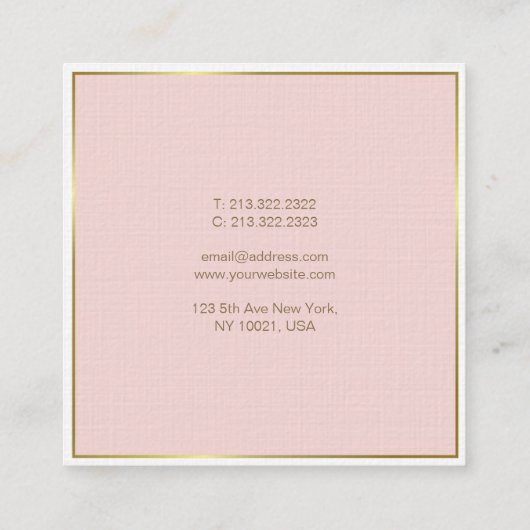 金ゴールド赤面ピンクホワイトモダンラエレガントグジュアリートレンディー スクエア名刺 (裏面)