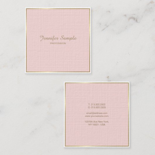 金ゴールド赤面ピンクホワイトモダンラエレガントグジュアリートレンディー スクエア名刺 (正面/裏面)