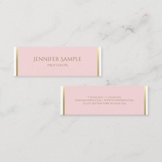 金ゴールド赤面ピンクホワイトラックスプレーンプロフェッショナル スキニー名刺 (正面/裏面)